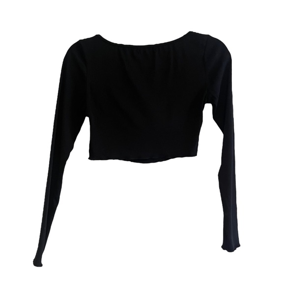 ⭐️ 5/$25 WhoIAm black ruched long-sleeved black crop top size 10 - Picture 7 of 7